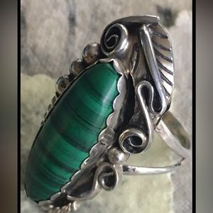 Vintage Signed Navajo Artist Malachite Pawn Silver Ring / S 6 Justin Morris